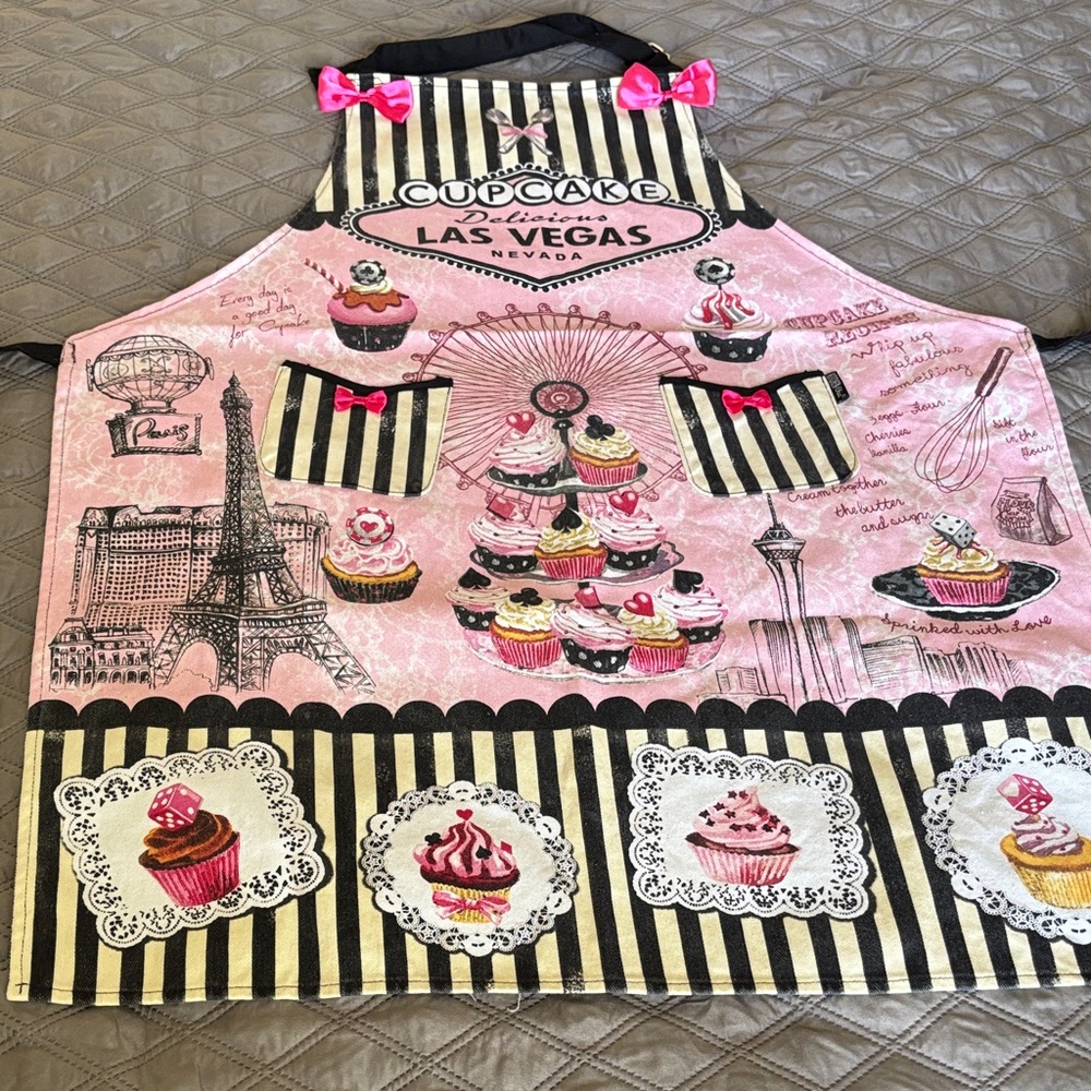 Kitchen Chic Las Vegas Nevada Pink Black Cupcakes Parisian Inspired Chef Apron